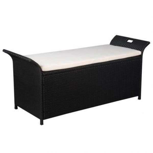 Storage Bench With Cushion 138 Cm Poly Rattan Black