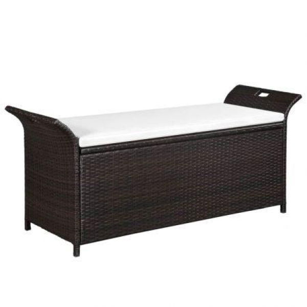 Storage Bench With Cushion 138 Cm Poly Rattan Brown