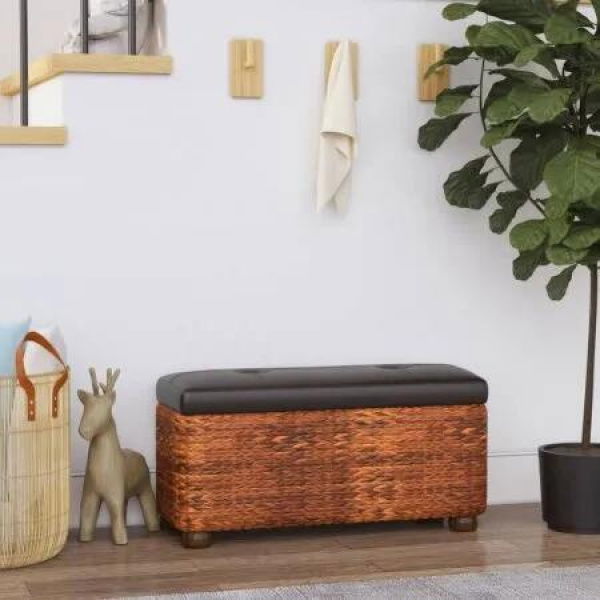 Storage Benches 2 pcs with Brown Cushion 69 cm Cattail