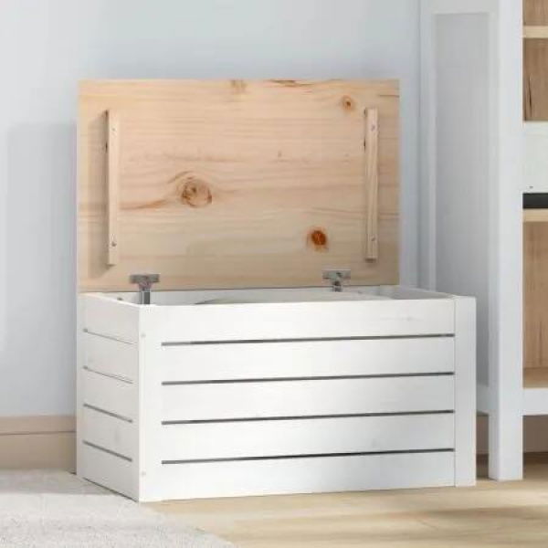 Storage Box White 59.5x36.5x33 cm Solid Wood Pine