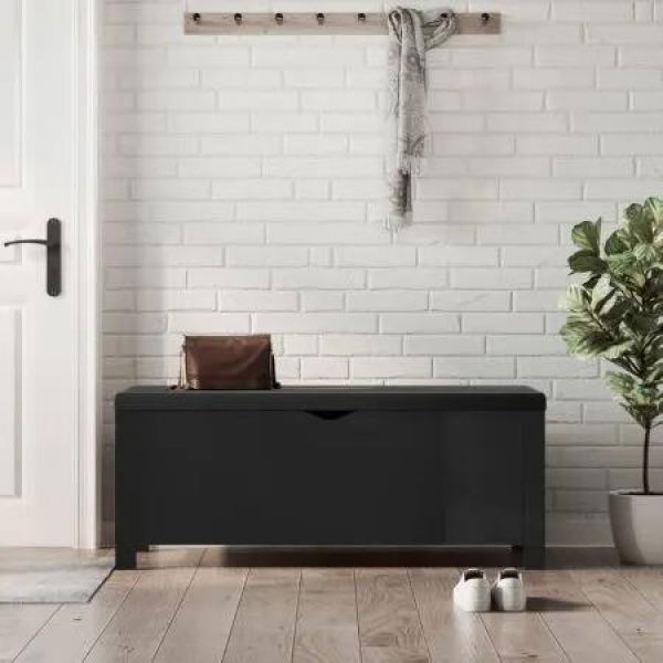 Storage Box with Cushion High Gloss Black 105x40x45 cm