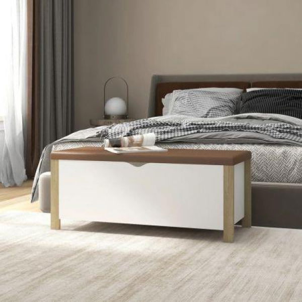 Storage Box With Cushion White And Sonoma Oak 105x40x45 Cm Engineered Wood