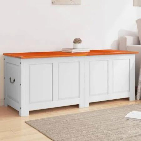 Storage Chest with Lid Brown and White Solid Wood Acacia