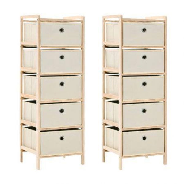 Storage Racks with 5 Fabric Baskets 2 pcs Beige Cedar Wood