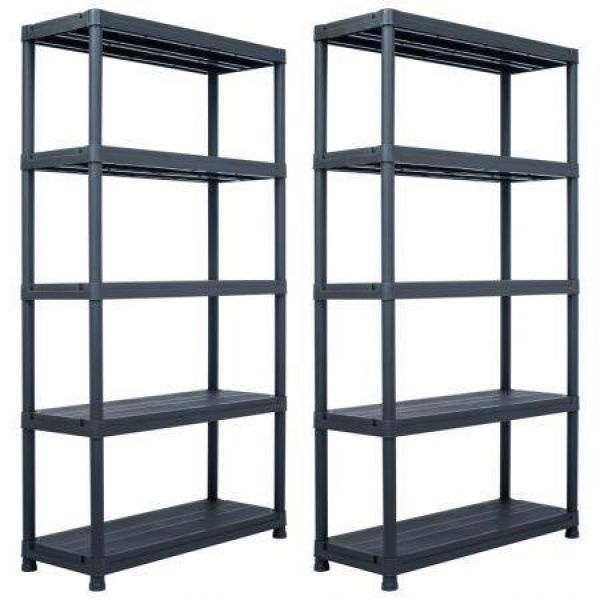 Storage Shelf Racks 2 Pcs Black 250 Kg 80x40x180 Cm Plastic