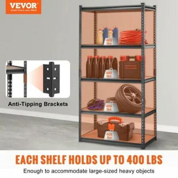 Storage Shelving Unit 5-Tier Adjustable 907 kg Capacity Heavy Duty Garage Shelves Metal Organizer Utility Rack Black 90L x 45W x 183H cm