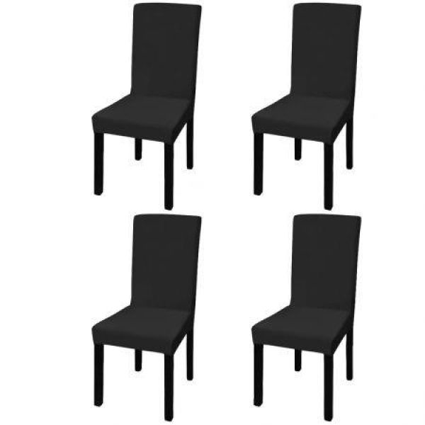 Straight Stretchable Chair Cover 4 Pcs Black