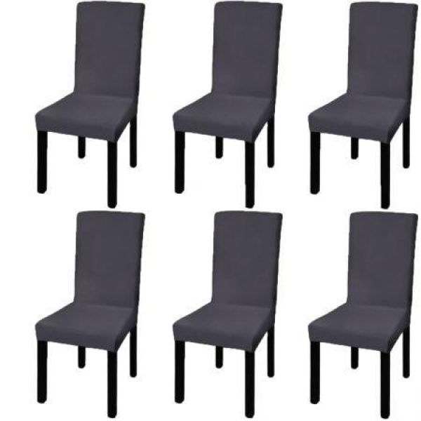 Straight Stretchable Chair Cover 6 Pcs Anthracite