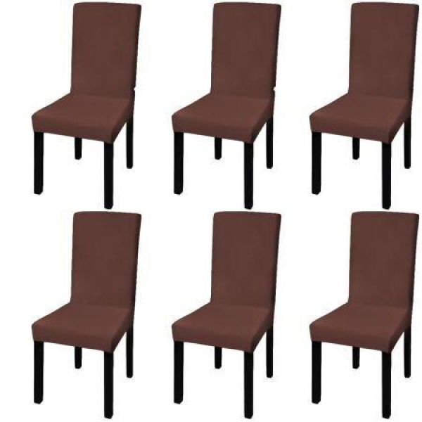 Straight Stretchable Chair Cover 6 Pcs Brown