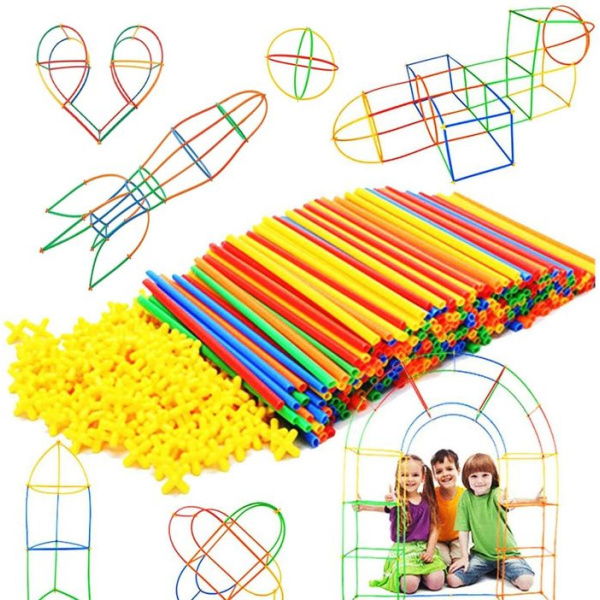 Straw Constructor Plastic Build-In Construction Toy 300 Pieces Colorful Fun EducationalSafe Building Toys Gift For Kids