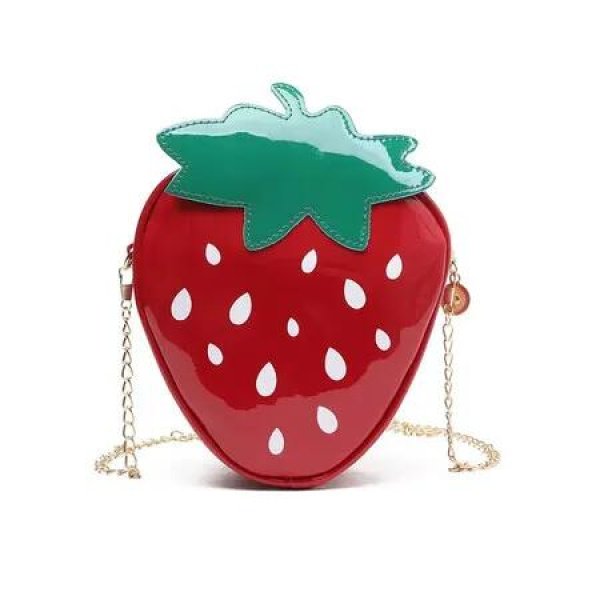 Strawberry Design Chain Crossbody Bag, Mini Cartoon Novelty Purse, Fashion Faux Leather Shoulder Bag