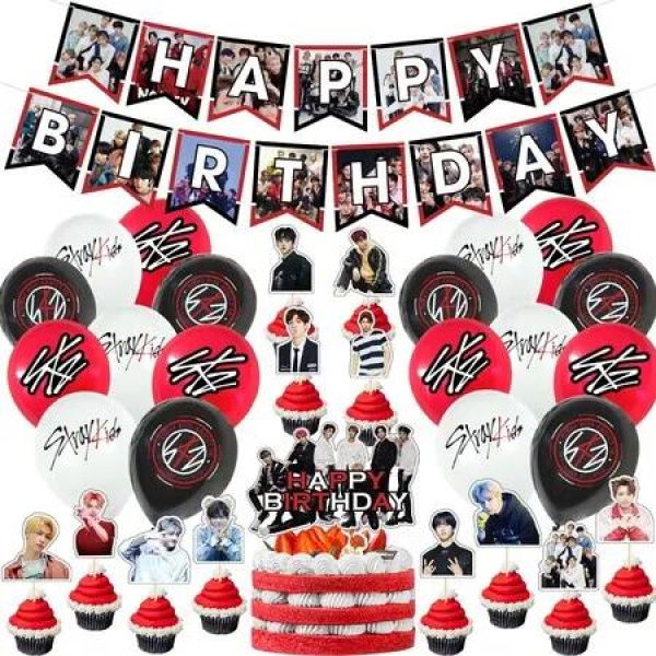 Stray Kids Merch 5 Star Party Decorations Include Happy Birthday Banners, Cake Toppers, Cupcake Toppers, Balloons