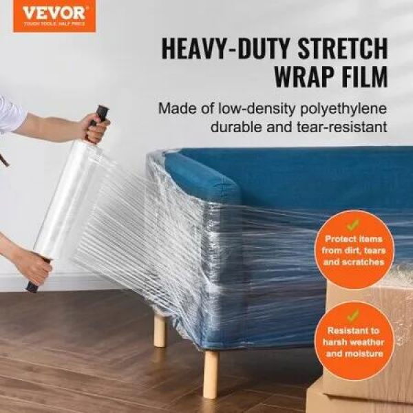 Stretch Film 381 mm (W) x 366 m (L) 4 Pack 80 Gauge Industrial Strength Clear Durable Stretch Wrap Roll Heavy Duty Shrink Film Stretch Wrap with Handles