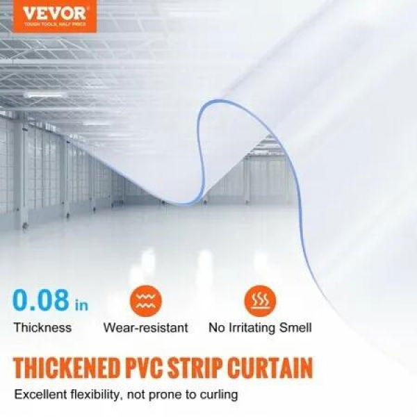 Strip Curtain 150' Length x 8' Width x 0.08' Thickness Clear PVC Smooth Curtain Strip Door Bulk Roll Plastic Door Strips for Doorways of Supermarket Garage