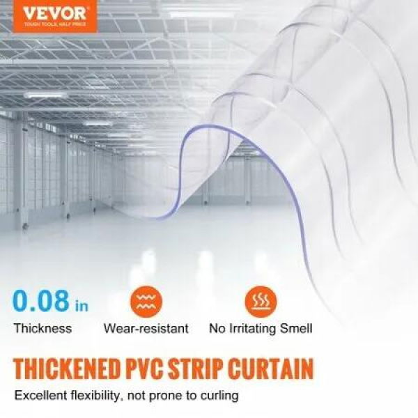 Strip Curtain 164' Length x 8' Width x 0.08' Thickness Clear Ribbed PVC Curtain Strip Door Bulk Roll Plastic Door Strips for Doorways of Supermarket Garage