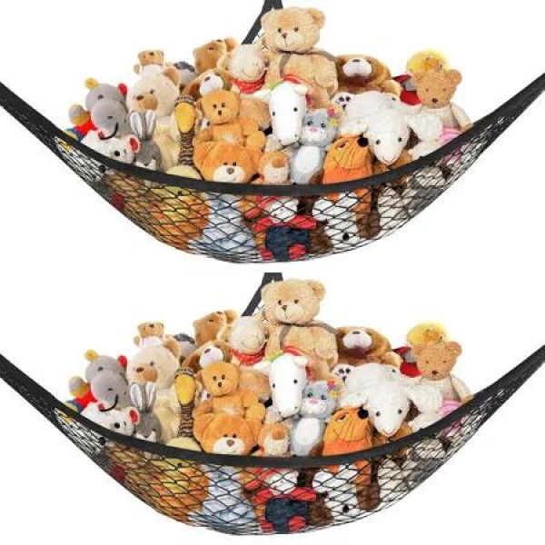 Stuffed Animal Net Hammock for Plushie Toys,Stuffed Animal Hammock Corner for Kids Room Decor,Ideas for Organizing Stuffy Collection,2 Pack,Black