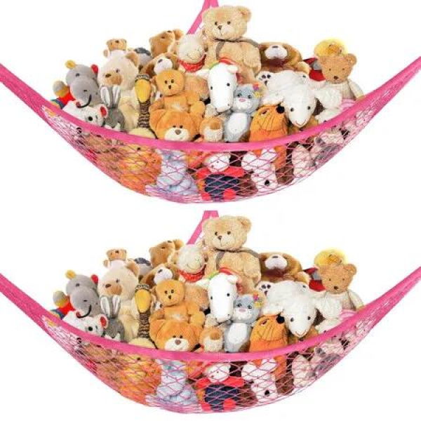 Stuffed Animal Net Hammock for Plushie Toys,Stuffed Animal Hammock Corner for Kids Room Decor,Ideas for Organizing Stuffy Collection,2 Pack,Pink