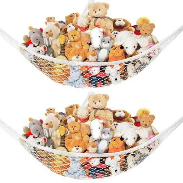 Stuffed Animal Net Hammock for Plushie Toys,Stuffed Animal Hammock Corner for Kids Room Decor,Ideas for Organizing Stuffy Collection,2 Pack,White