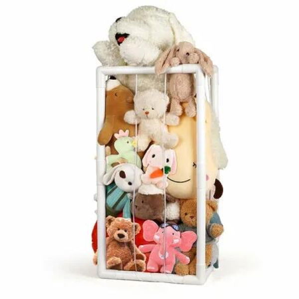 Stuffed Animal Storage Zoo Holder PVC Plush Organizer Shelf Elastic Band Nursery Play Room Bedroom Birthday Gift White Medium