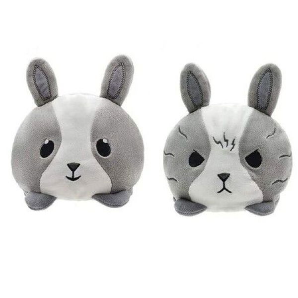 Stuffed Bunny Plush Toy Rabbit Reversible Plushie Doll For Stress Relief Double-Sided Flip Plushie Express Your Emotion