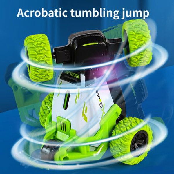 Stunt Acrobatic Tumbling Remote Control Car 2.4GHz 4WD RC Stand Up Rotate 360 Degrees Flips Toys With Lights (Green)