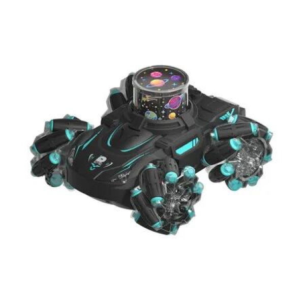 Stunt RC Cars, 2.4Ghz 360 Degree Rotating Remote Control Car with Projection Light and Music,Christmas Birthday Gifts for Kids (Black and Cyan)