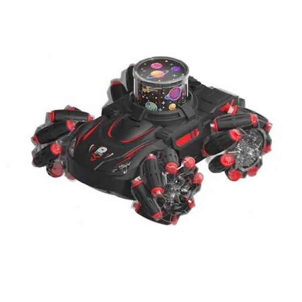 Stunt RC Cars, 2.4Ghz 360 Degree Rotating Remote Control Car with Projection Light and Music,Christmas Birthday Gifts for Kids (Black and Red)