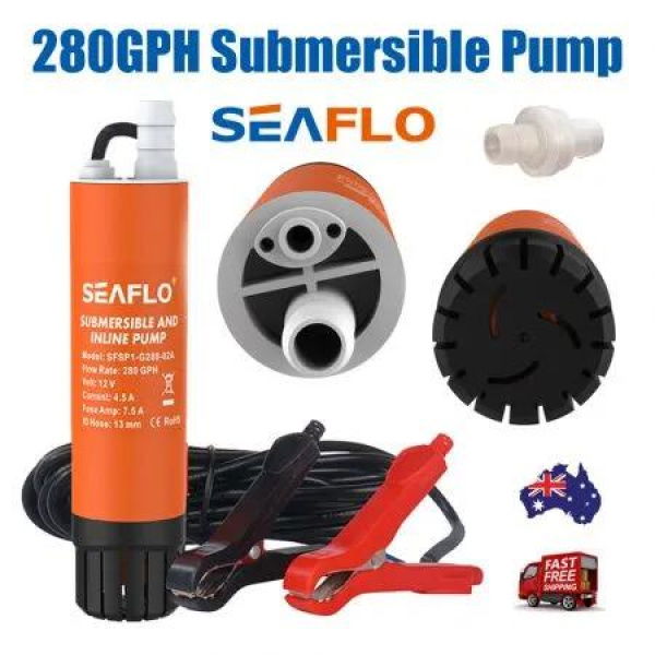 Submersible Pump 12V 280G/H Boat Caravan Inline Water Pump SEAFLO SFSP1-G280-02