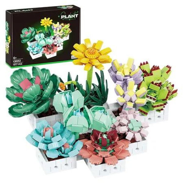 Succulent Flowers Set Building Block, 977 PCS Creative Succulent Build Set Gifts, Plants Office Home Decor Bonsai