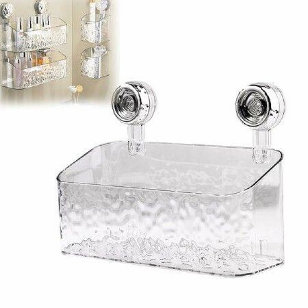 Suction Cup Shelf Suction Cup Wall Mounted Shower Storage Rack for Bathroom, No Drilling, Large Capacity (Transparent,L)