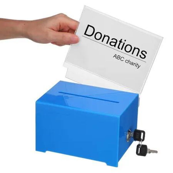 Suggestion Box with Slot and Lock, Acrylic Donation Box for Fundraising, Drawing Box for Raffle, 14 x 12.5 x 18CM voting box, Blue