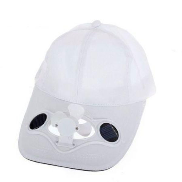 Summer Sport Outdoor Hat Cap With Solar Sun Power Cool Fan White