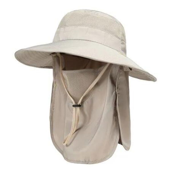 Sun Hat for Men Women, Summer UV Sun Protection Wide Brim Fishing Hat for Men with Face Cover and Neck for Hiking, Ivory