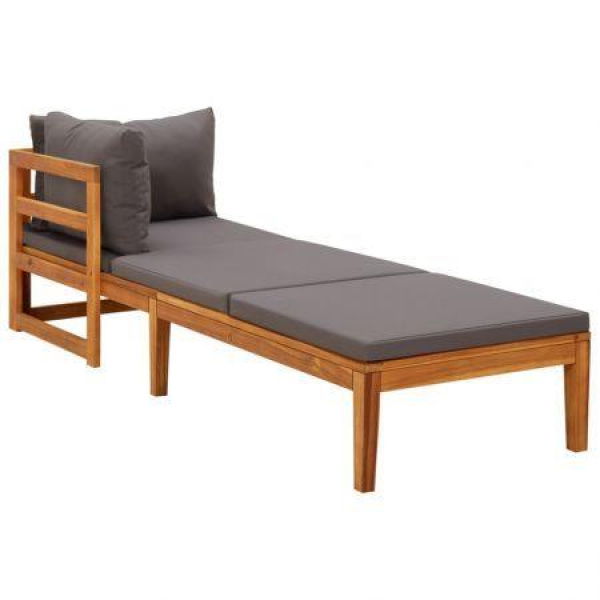 Sun Lounger With 1 Armrest Dark Grey Solid Acacia Wood