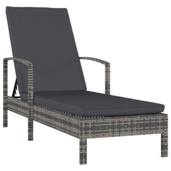 Sun Lounger With Armrests Poly Rattan Grey