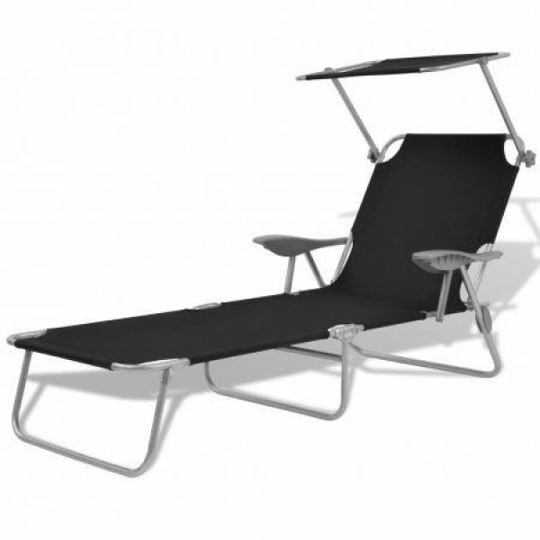 Sun Lounger With Canopy Steel Black