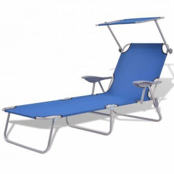 Sun Lounger With Canopy Steel Blue