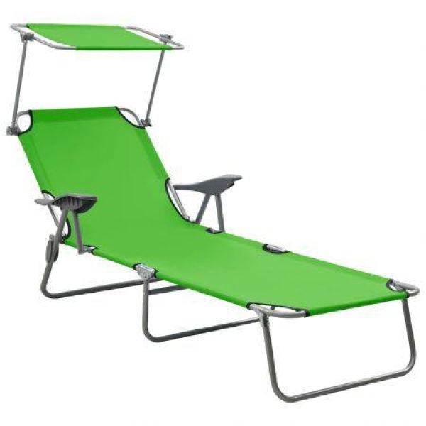 Sun Lounger With Canopy Steel Green