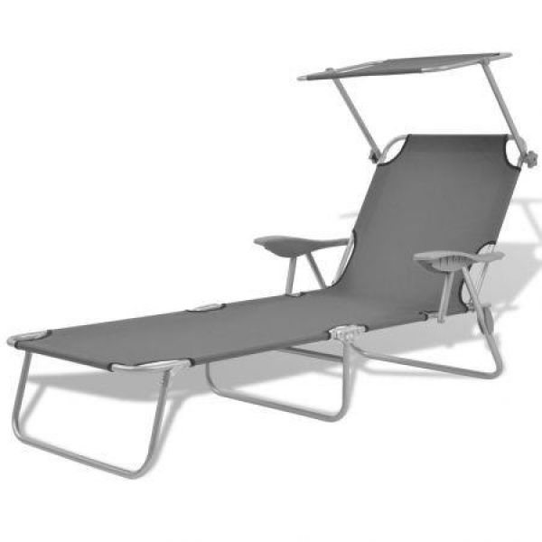 Sun Lounger With Canopy Steel Grey