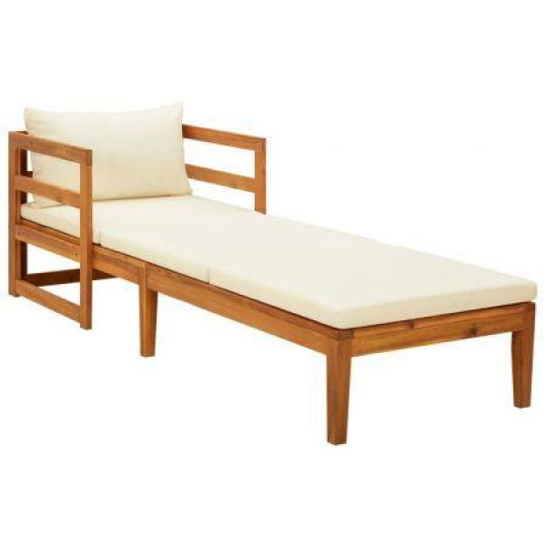 Sun Lounger With Cream White Cushions Solid Acacia Wood