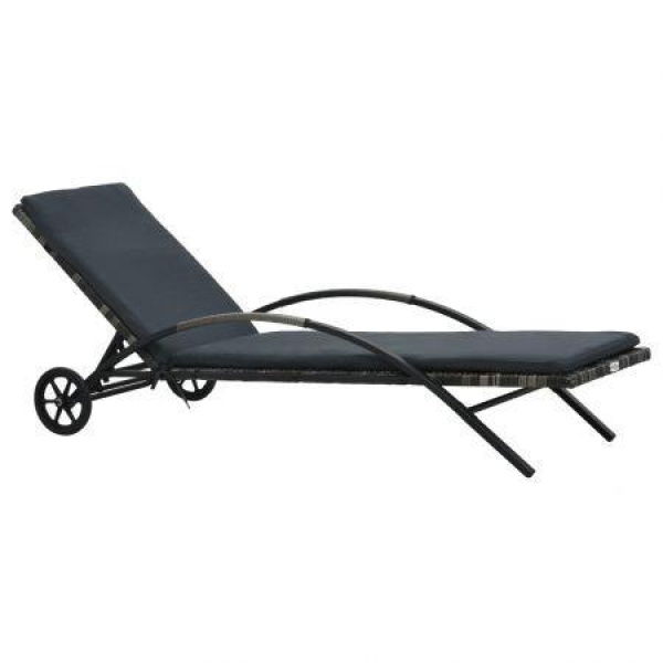 Sun Lounger With Cushion & Wheels Poly Rattan Anthracite.