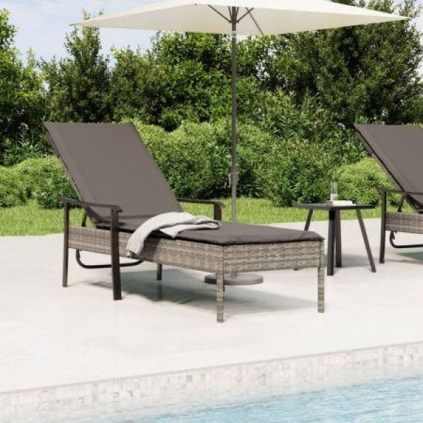 Sun Lounger With Cushion Grey Poly Rattan