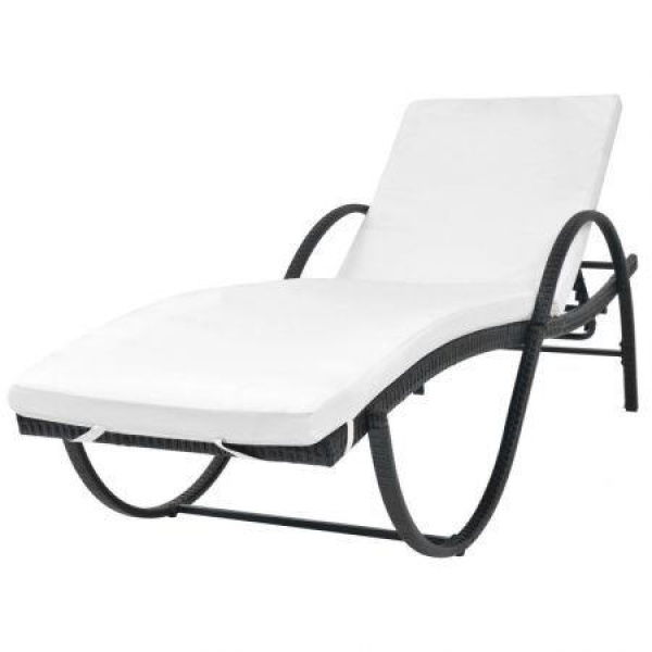 Sun Lounger With Cushion Poly Rattan Black