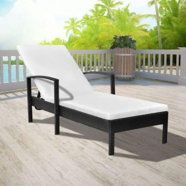 Sun Lounger With Cushion Poly Rattan Black