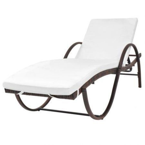 Sun Lounger With Cushion Poly Rattan Brown