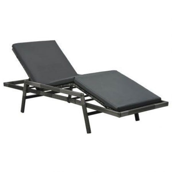 Sun Lounger With Cushion Poly Rattan Grey