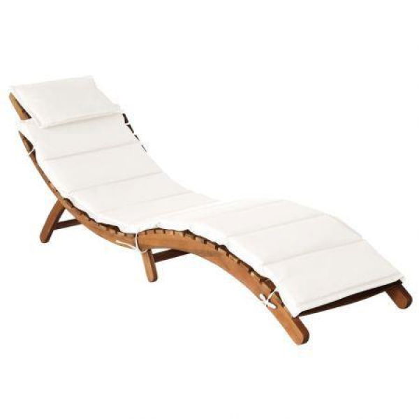 Sun Lounger With Cushion Solid Acacia Wood Cream