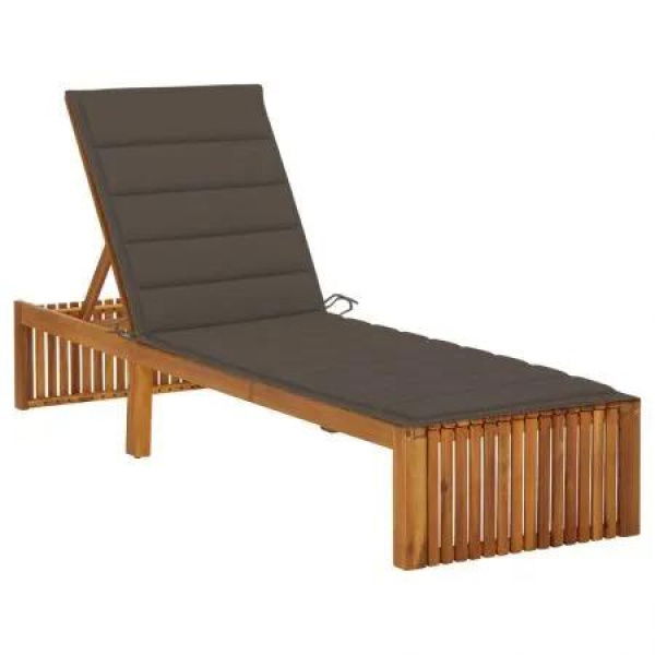 Sun Lounger with Cushion Solid Acacia Wood