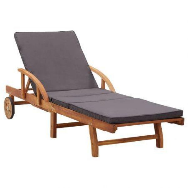 Sun Lounger With Cushion Solid Acacia Wood