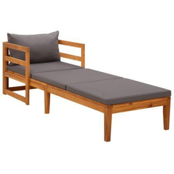 Sun Lounger With Dark Grey Cushions Solid Acacia Wood